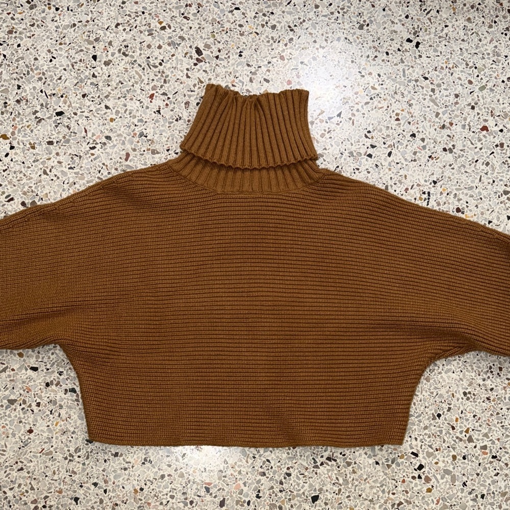 House of Harlow brown ribbed crop cropped turtleneck sweater XS